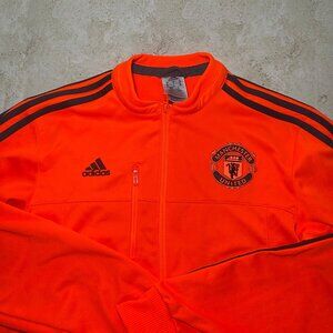 Manchester United Adidas Mens Track Jacket‎ M Orange Polyester Full-Zip Logo